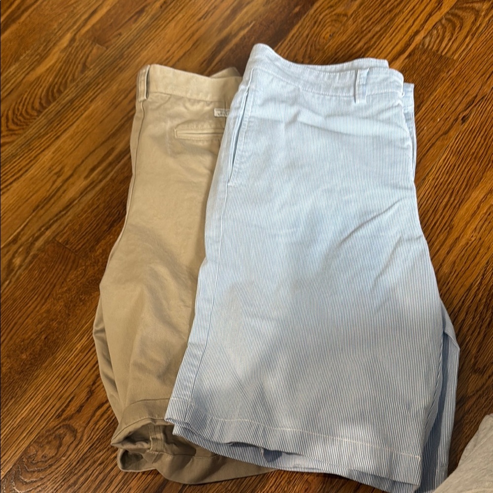 Men's Tan and Blue Striped Shorts